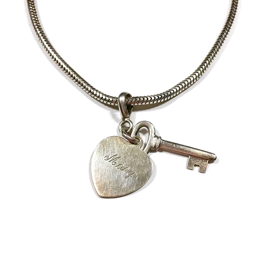 Vintage Sterling Silver Mary Heart Key Bracelet